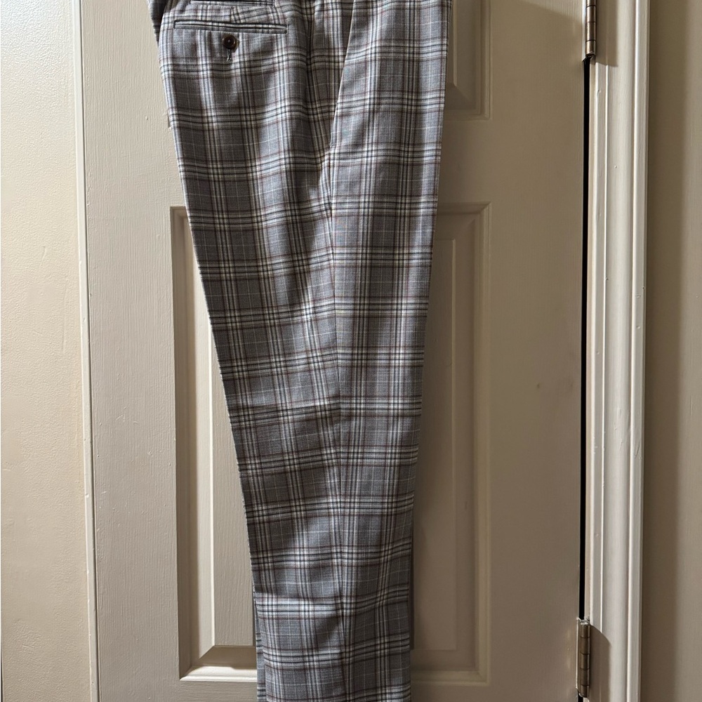 Men's Gray/Brown Plaid Pants slim fit